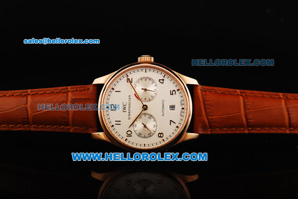 IWC Portuguese Automatic Movement Rose Gold Case with White Dial and Brown Leather Strap - Click Image to Close