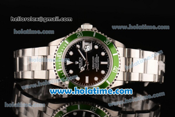 Rolex Submariner Swiss ETA 2836 Automatic Movement Steel Case with Black Dial and Green Bezel-White Hour Marker - Click Image to Close